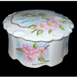 VTG painted China Trinket jewelry Dish Lid flowers Cottage-core Granny Scotland